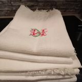 Set of 6 towels cotton i honeycomb fringes 1930 50