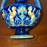 Vase with 2 polychrome handles in Gien earthenware France with Renaissance decoration 1938