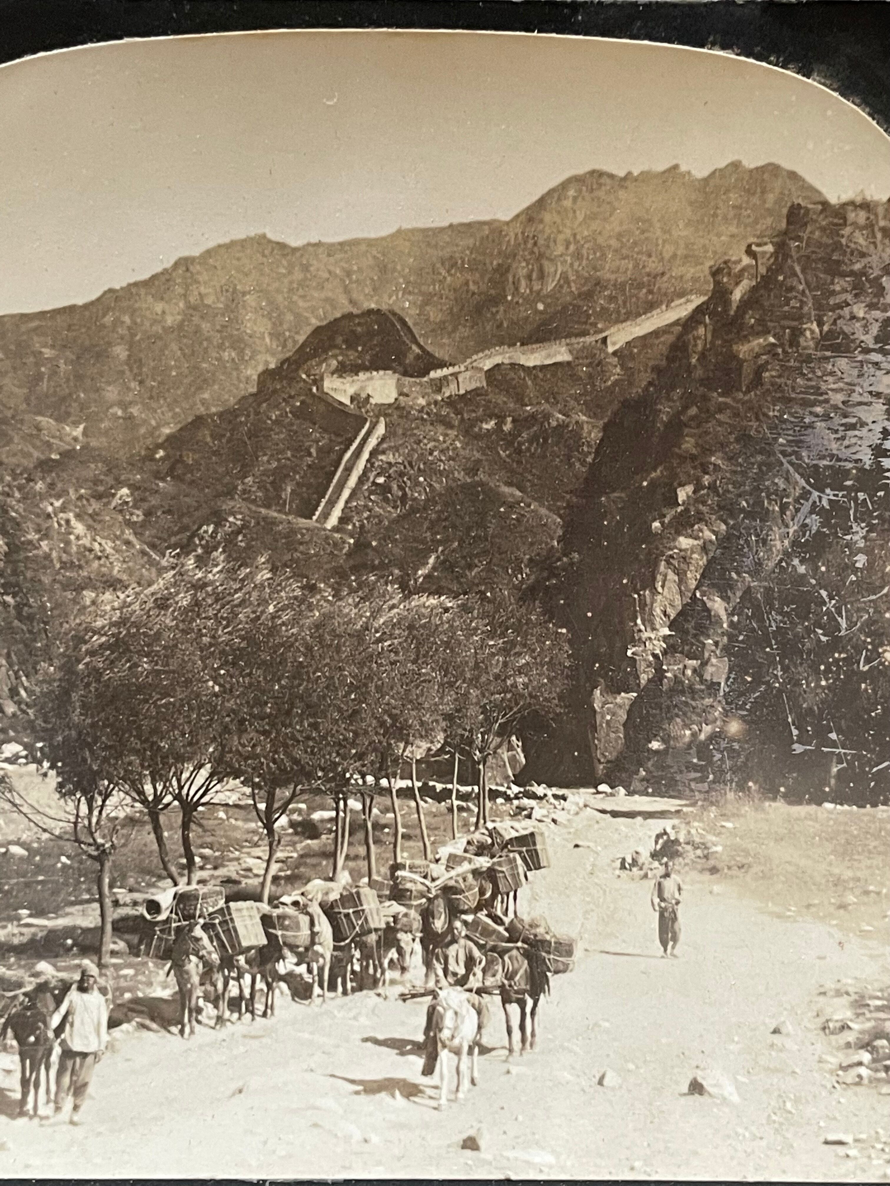 Old photography stereo, stereograph, luxury albumine 1903 Great Wall of China