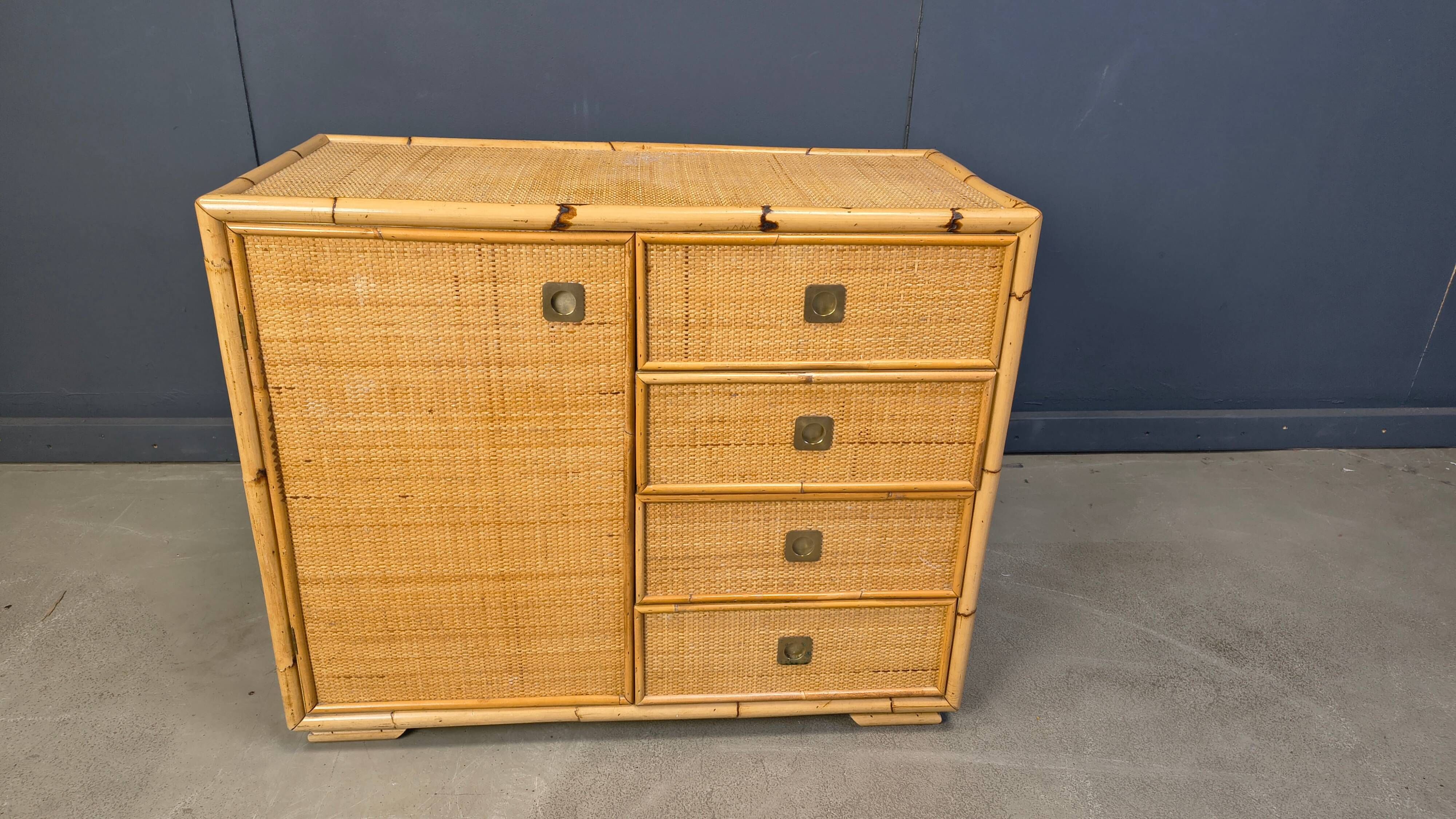 Wicker and bamboo cabinet by Dal Vera, 1970s