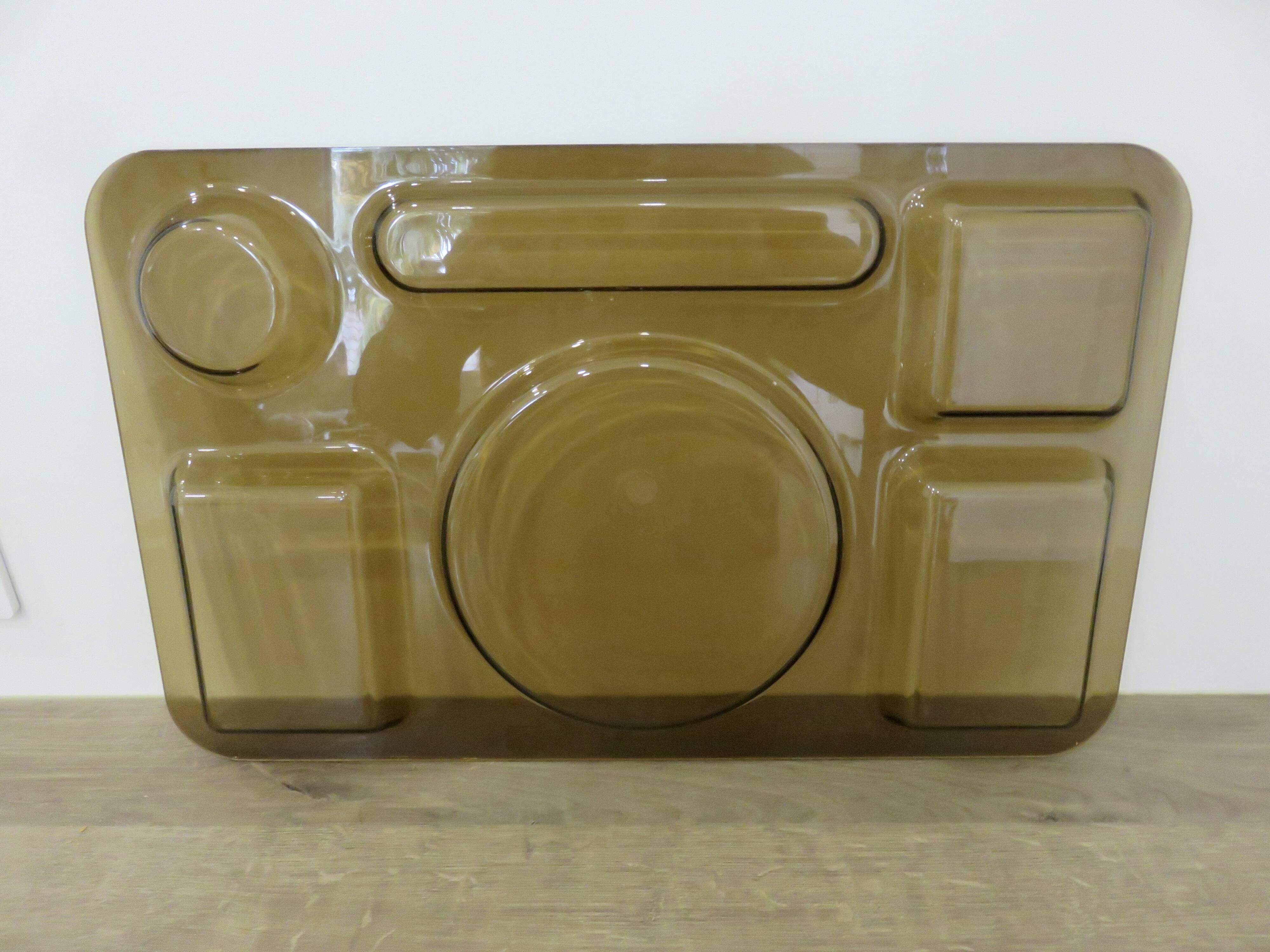 Set of 3 Guzzini trays, in smoked transparent ABS, 1970, Italy, vintage