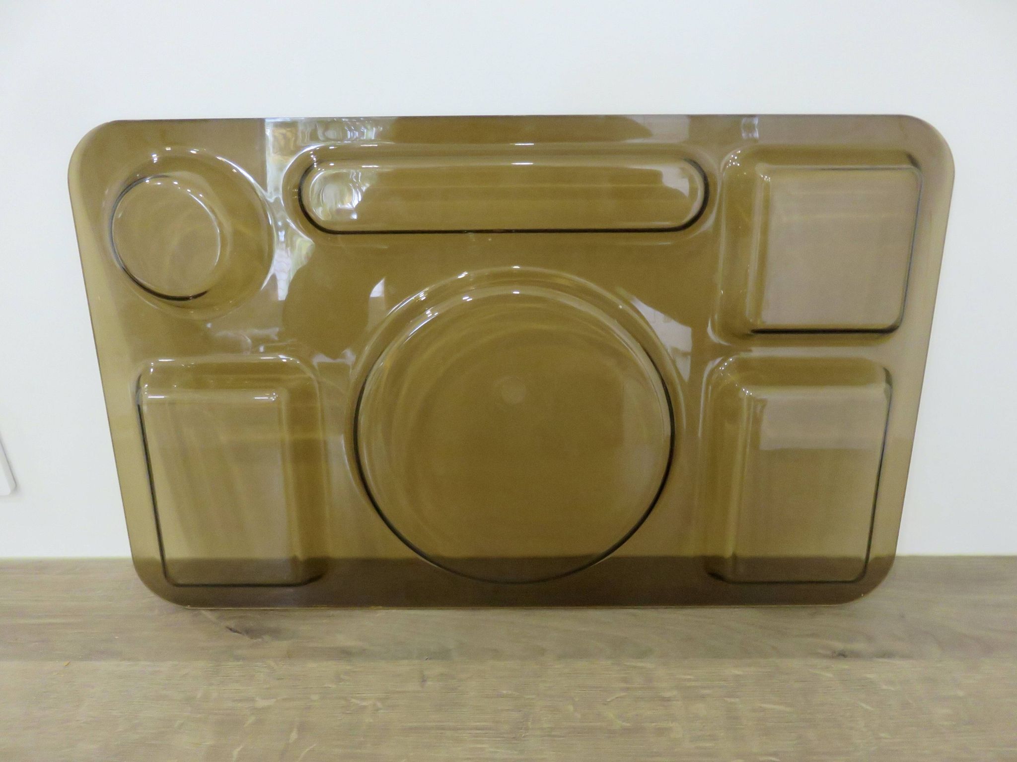 Set of 3 Guzzini trays, in smoked transparent ABS, 1970, Italy, vintage