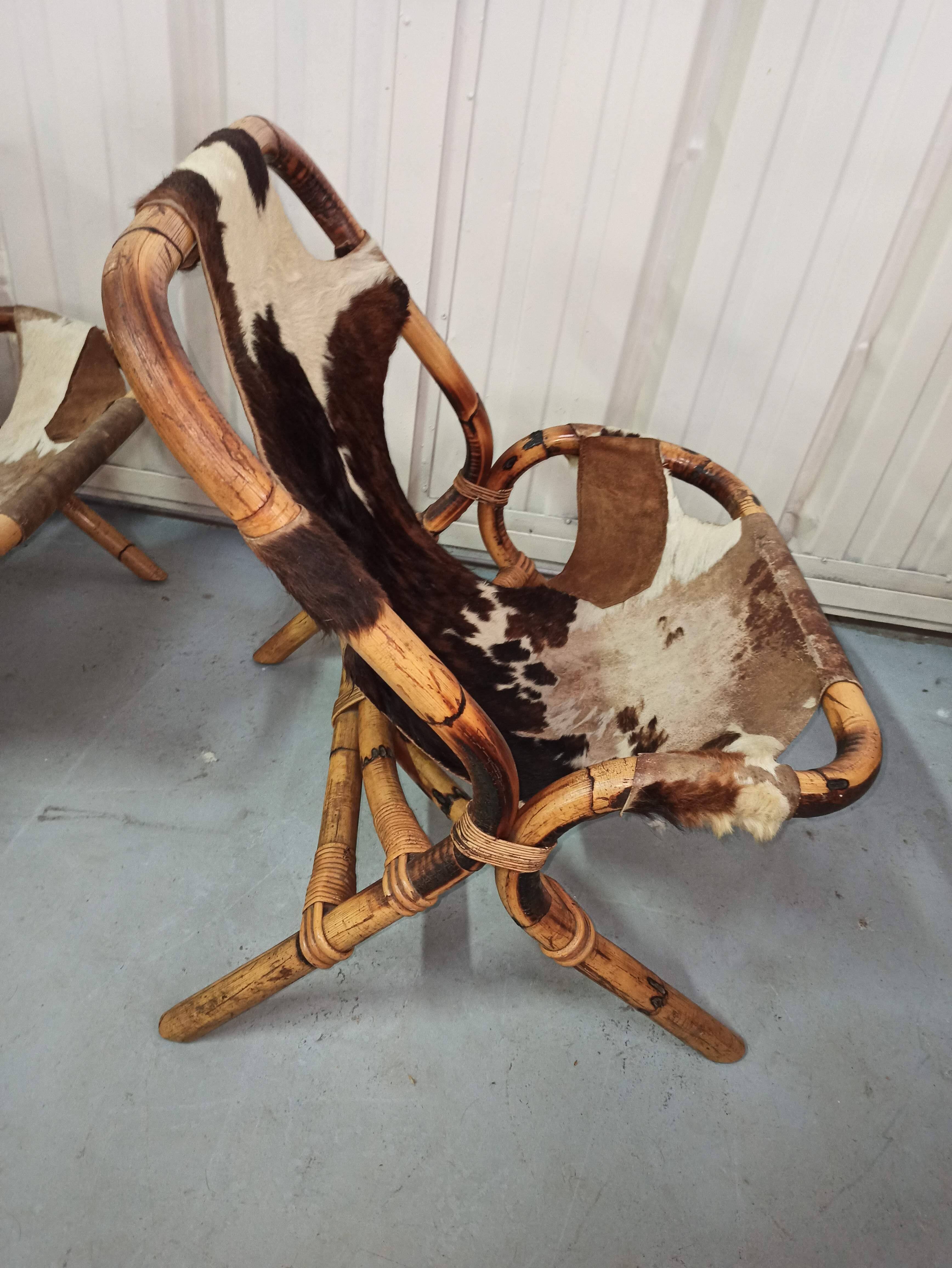 Pair of armchairs bamboo leather skin rohé noordwolde