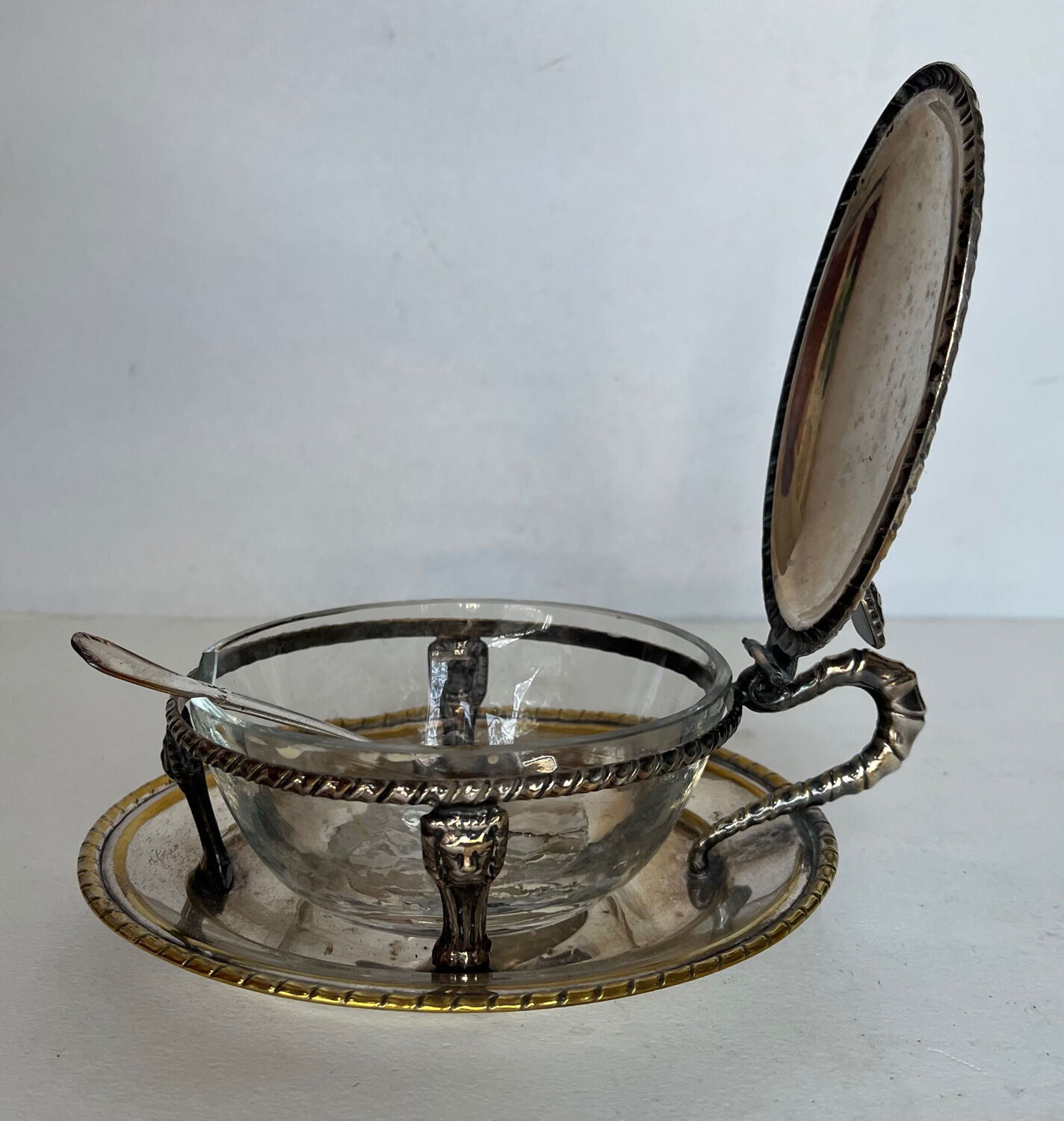 Glass and silver-plated sugar bowl