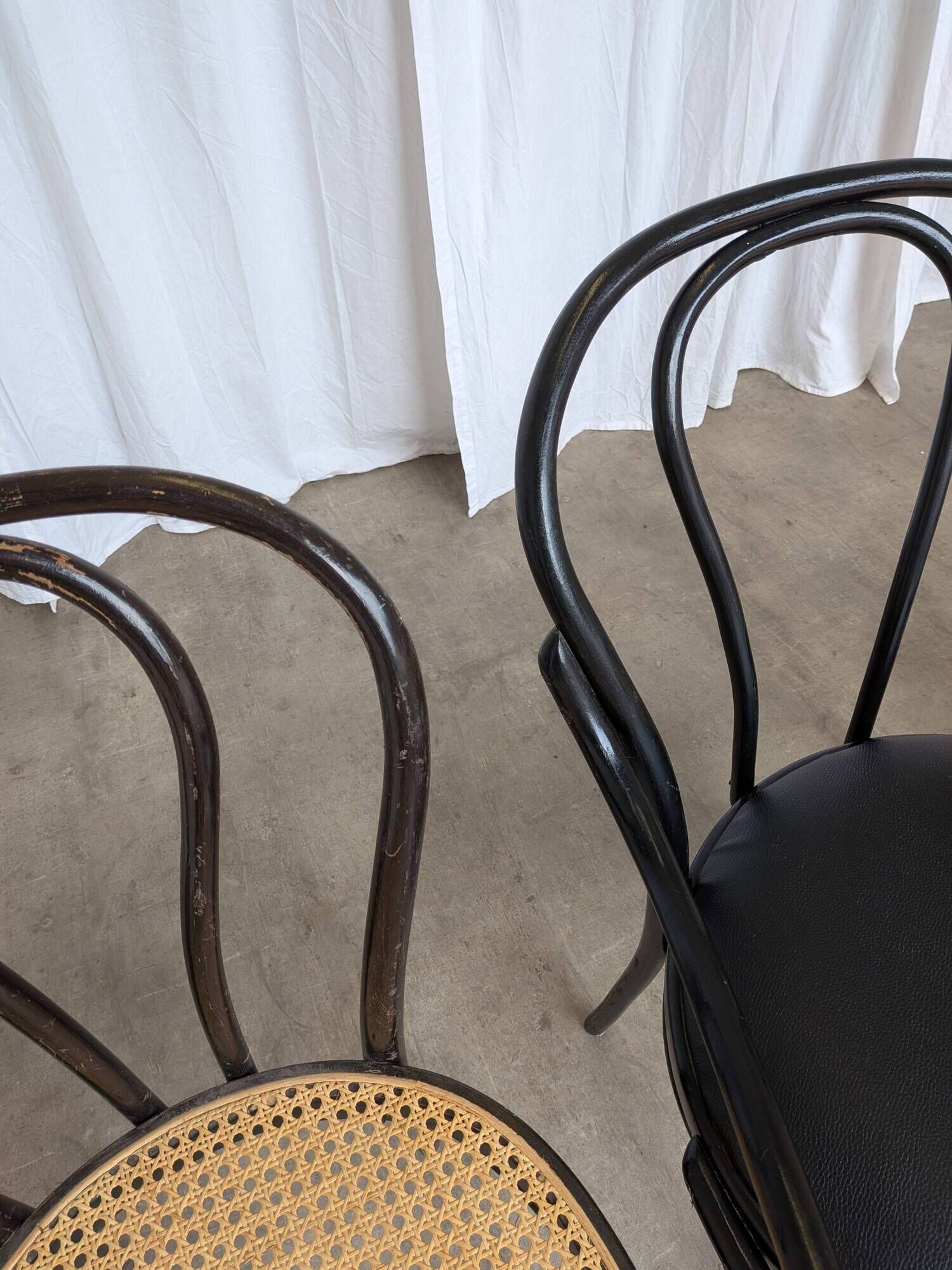 Set of 4 Mix&Match Thonet Style Dining Chairs / Black Bentwood Cane Chairs