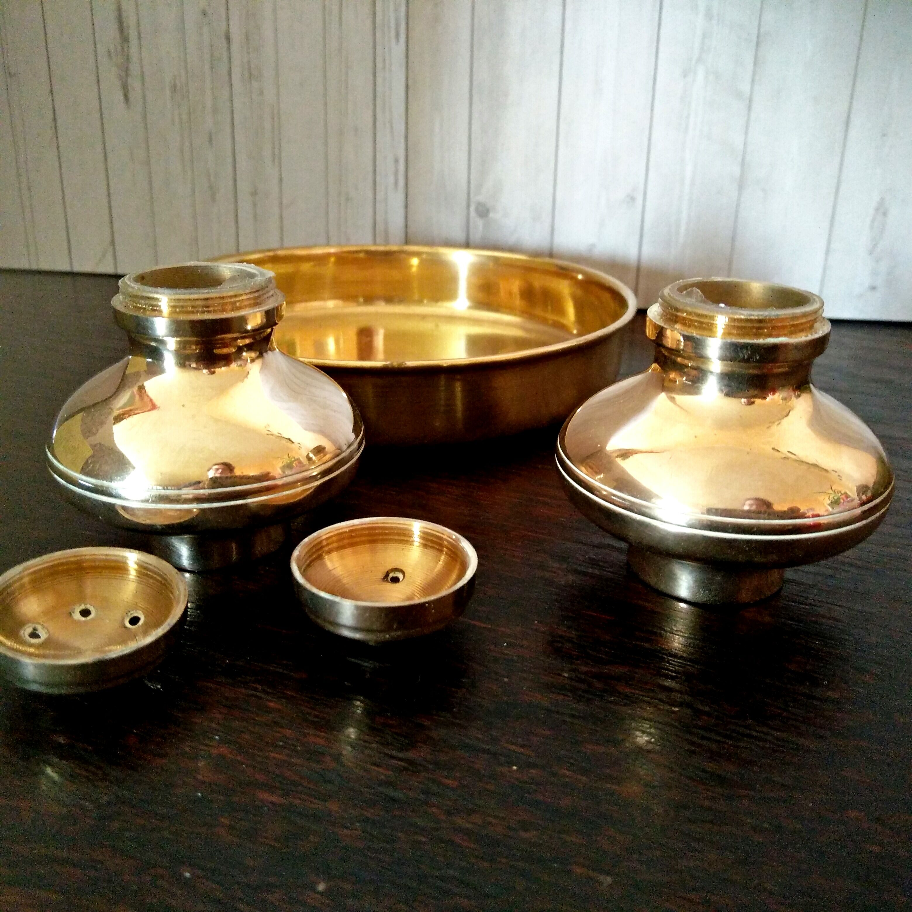 Set 3 pieces salt shaker pepper salting gilded copper