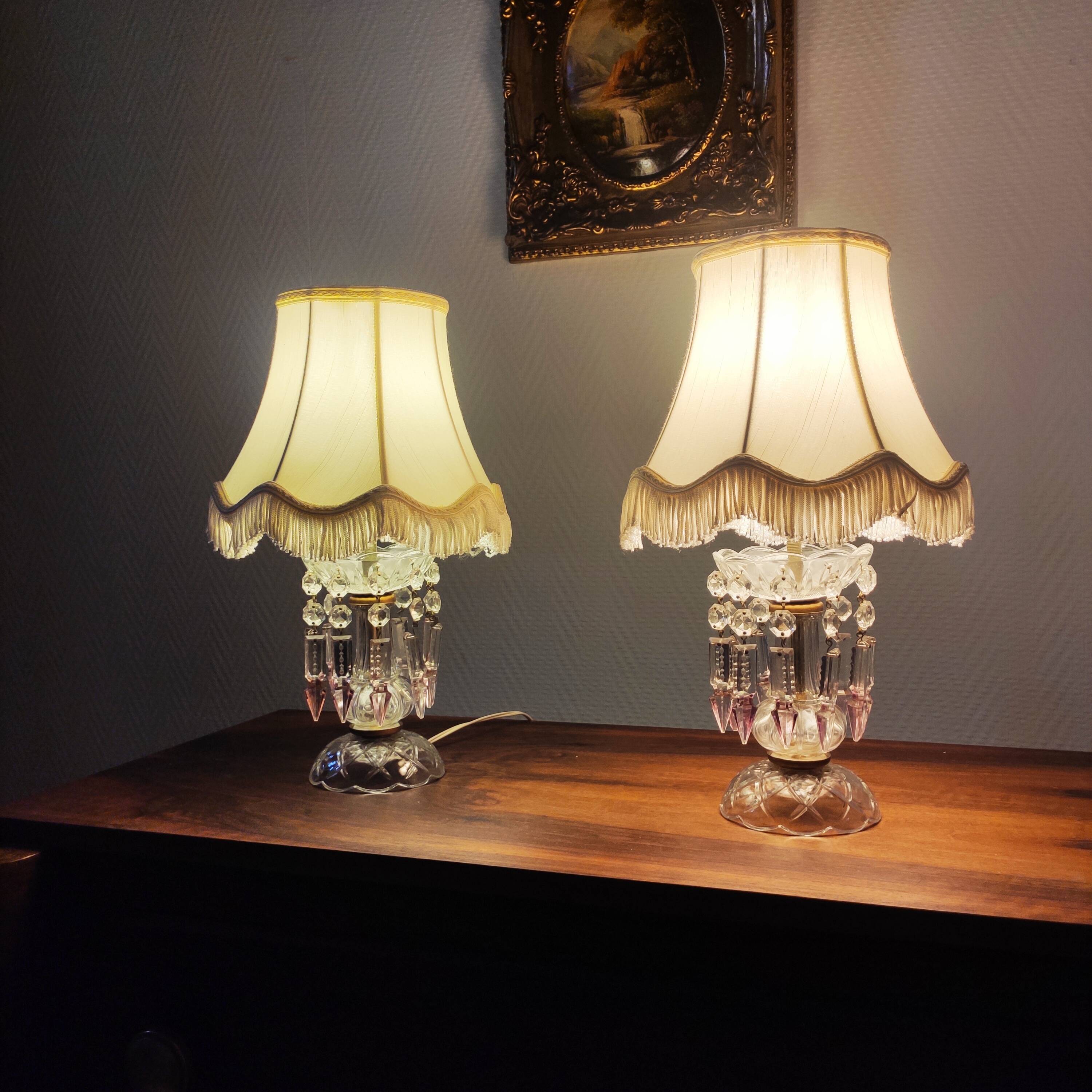 Pair of glass lamps with tassels
