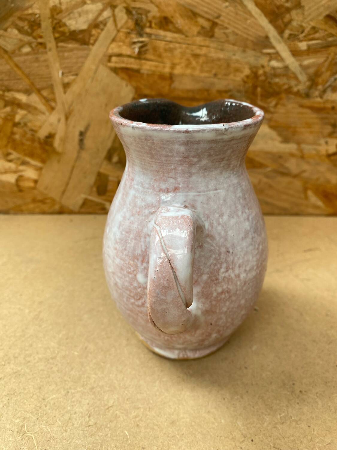 Antique white & pink ceramic pitcher 60s vintage