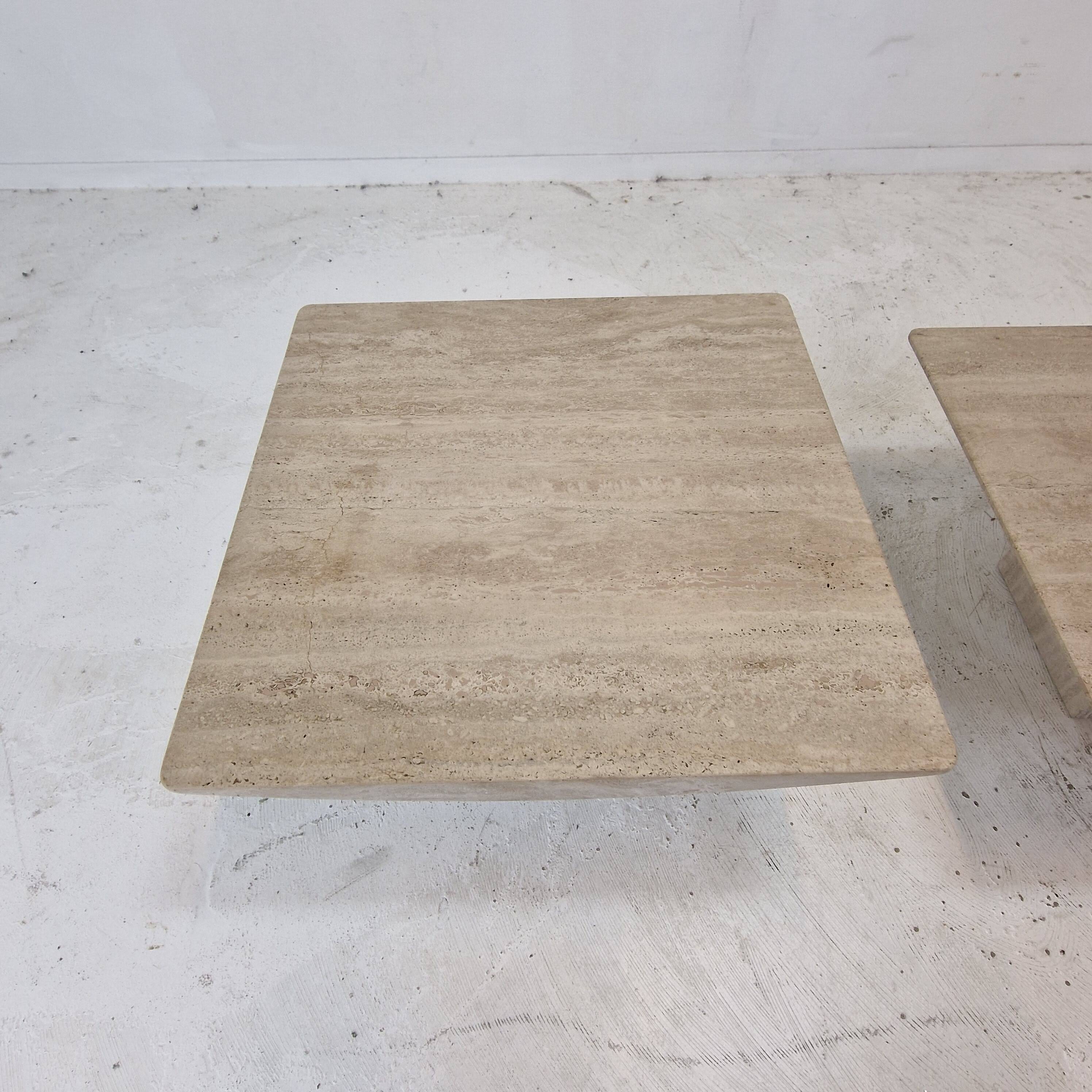 Set of 3 Italian Travertine Coffee or Side Tables, 1980s