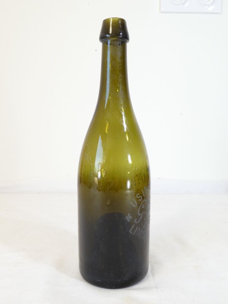 Blown glass bottle 19th limonade gazeuse g.coulloudon a gueret