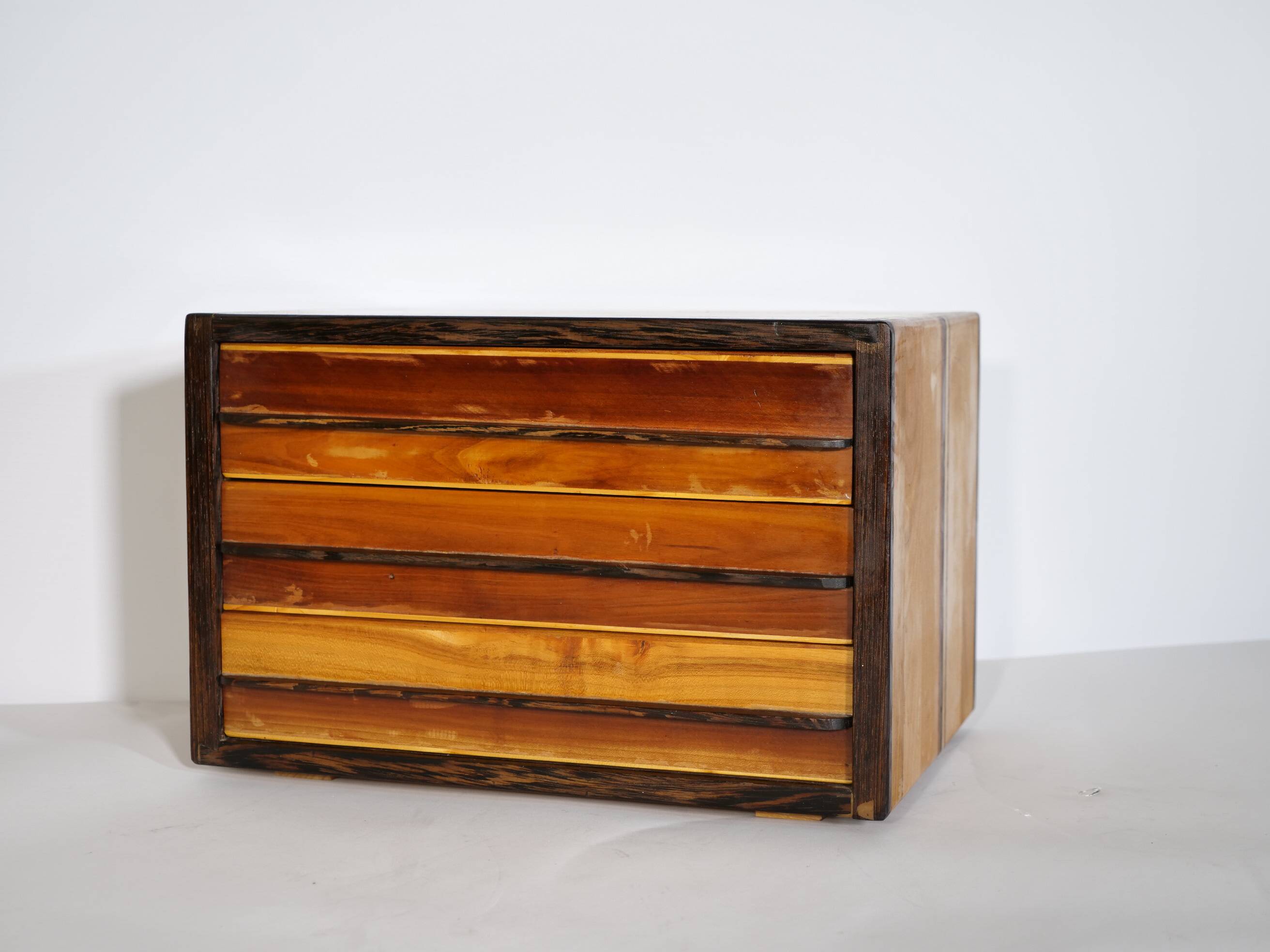 Vintage Cube Chest of Drawers in Cherrywood and Wenge, Unique Piece, 1970s