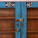 Old Burmese teak wall display case original blue patina
