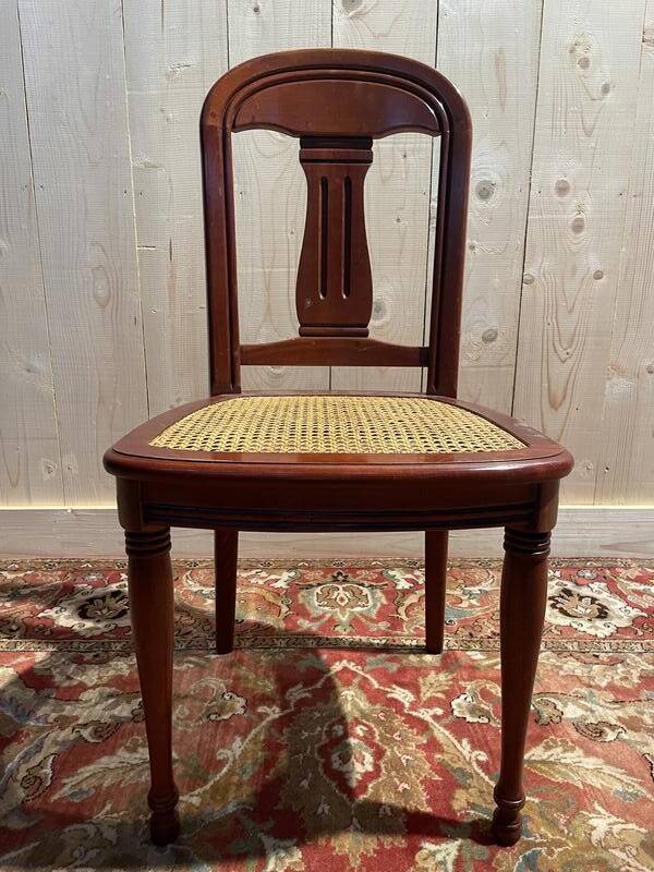 Set of 6 Louis Philippe chairs in cherry wood and cane