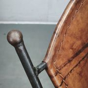 1990s European Brutalist Wrought Iron and Hand-Stitched Cognac Leather Dining Chair
