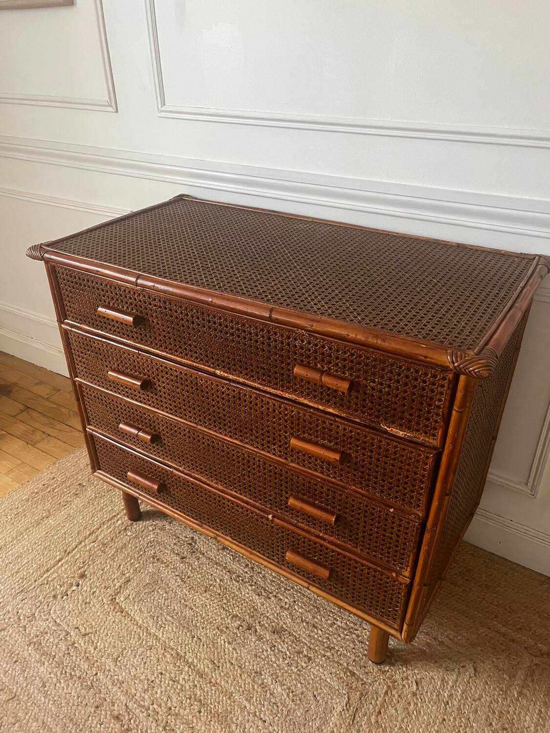 Vintage rattan chest of drawers with 4 drawers