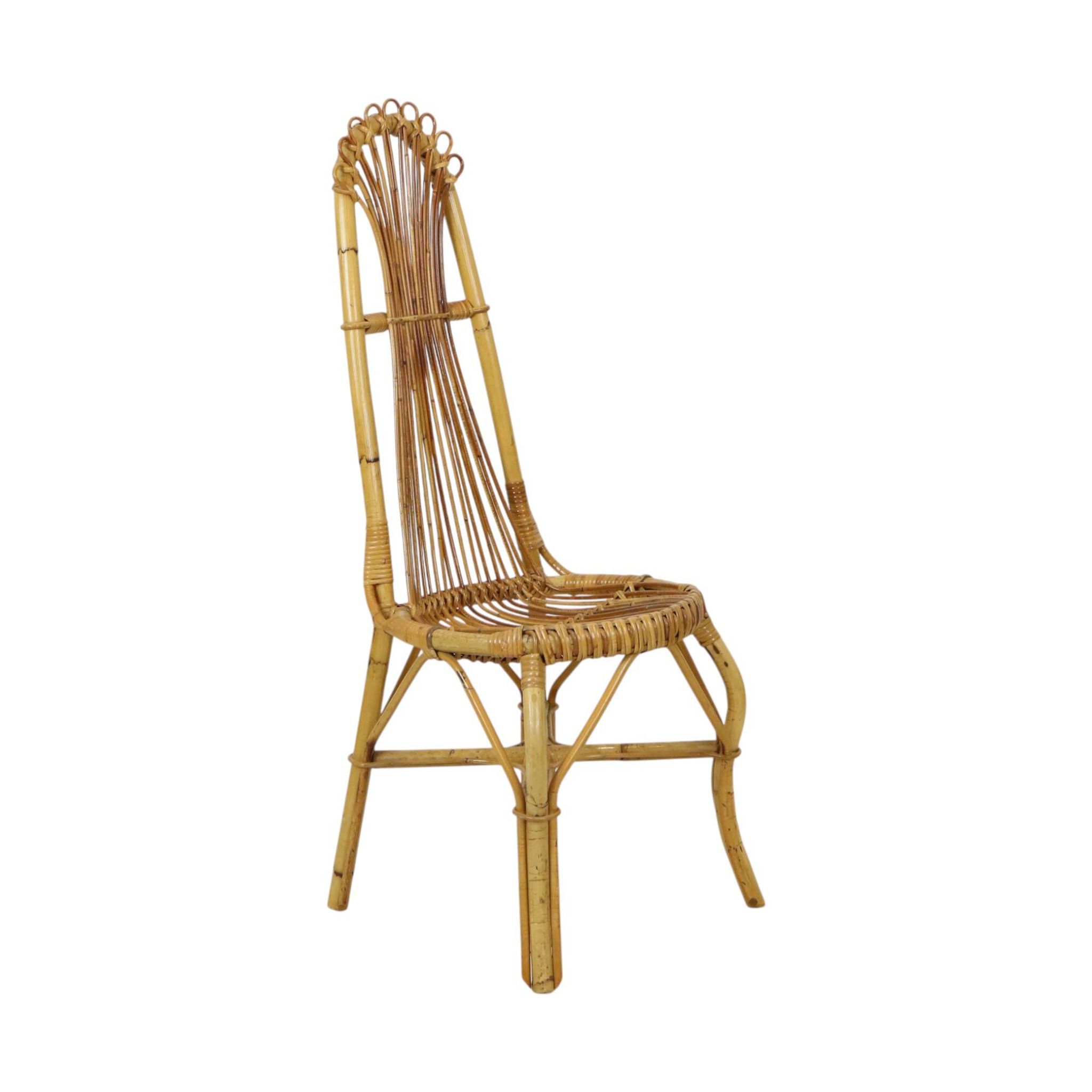 Chaise en bambou rattan boho des années 60 au design italien