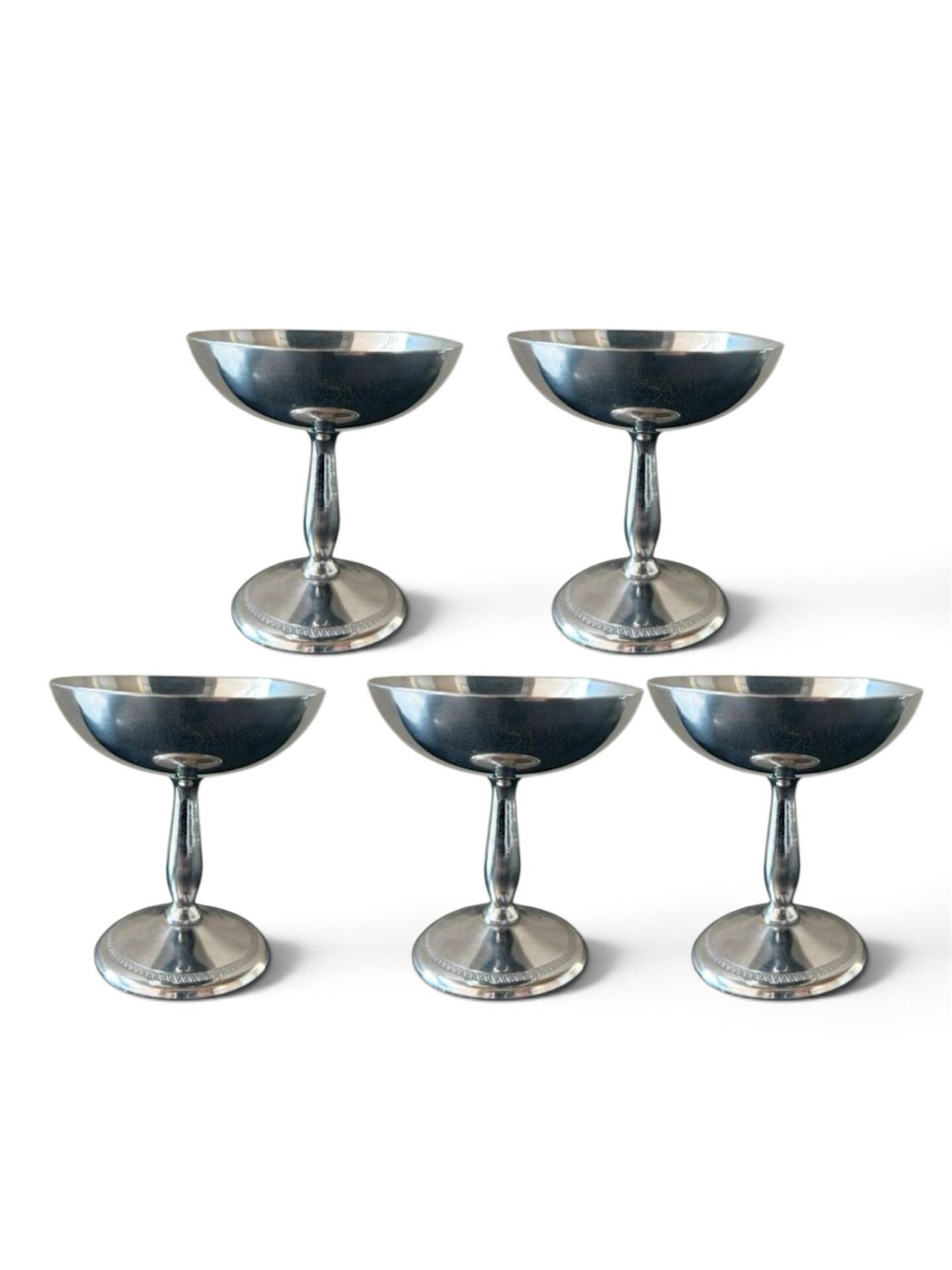Set of 5 modernist dessert bowls in heavy stainless steel – In the style of