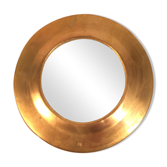 Miroir rond cerclage laiton doré vintage