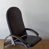 Chromed leather armchair, chaise longue from the 1970s.