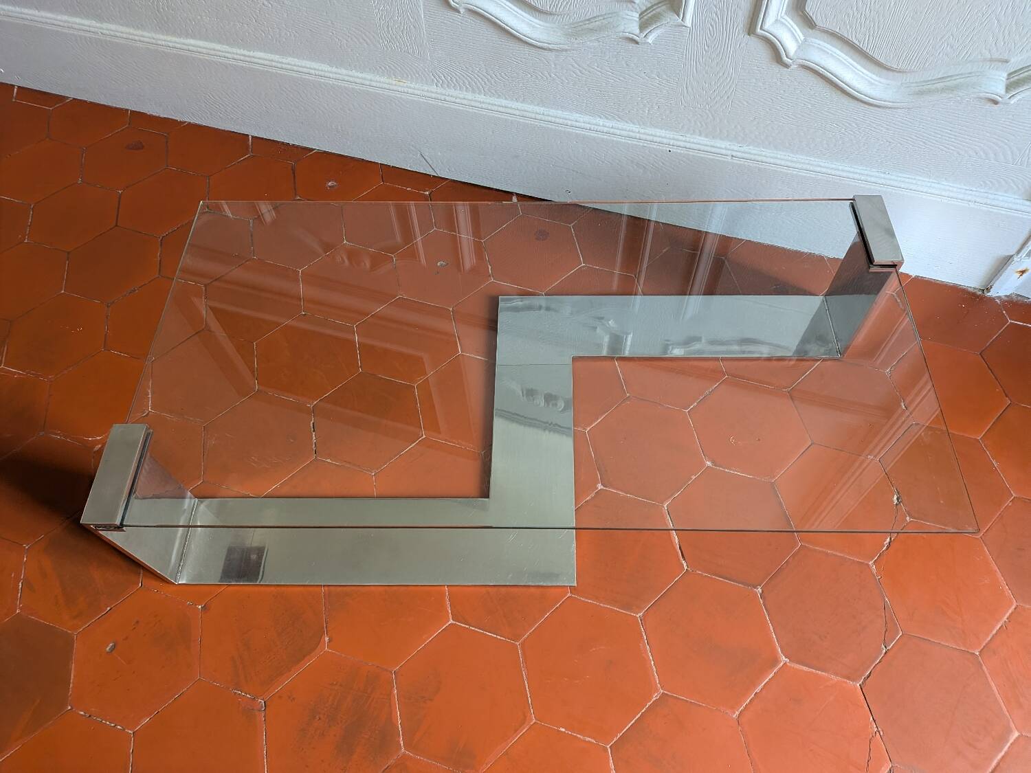 Chrome and glass coffee table from the 1970s.