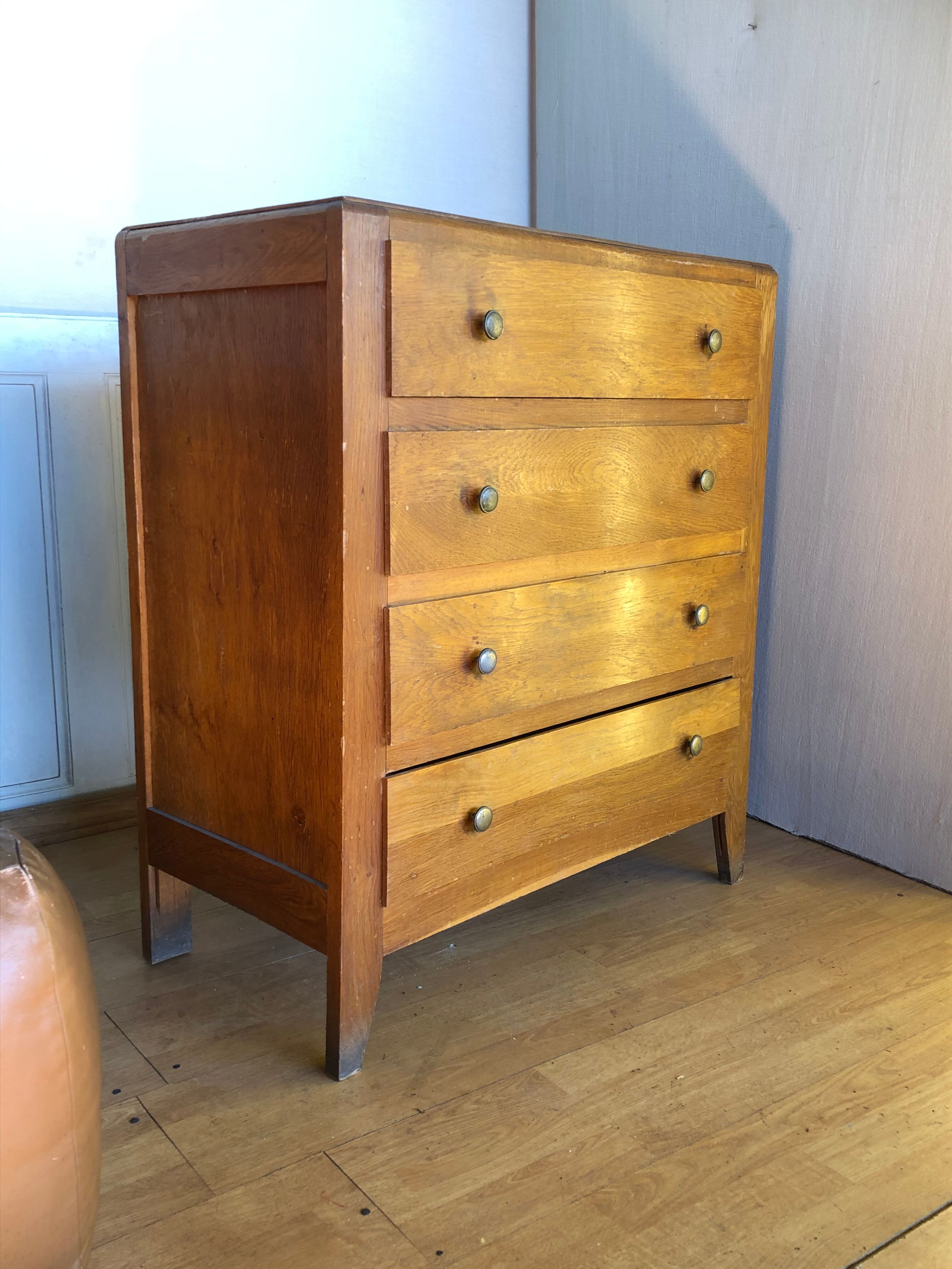 Chest of drawers 1950 foot compass light oak
