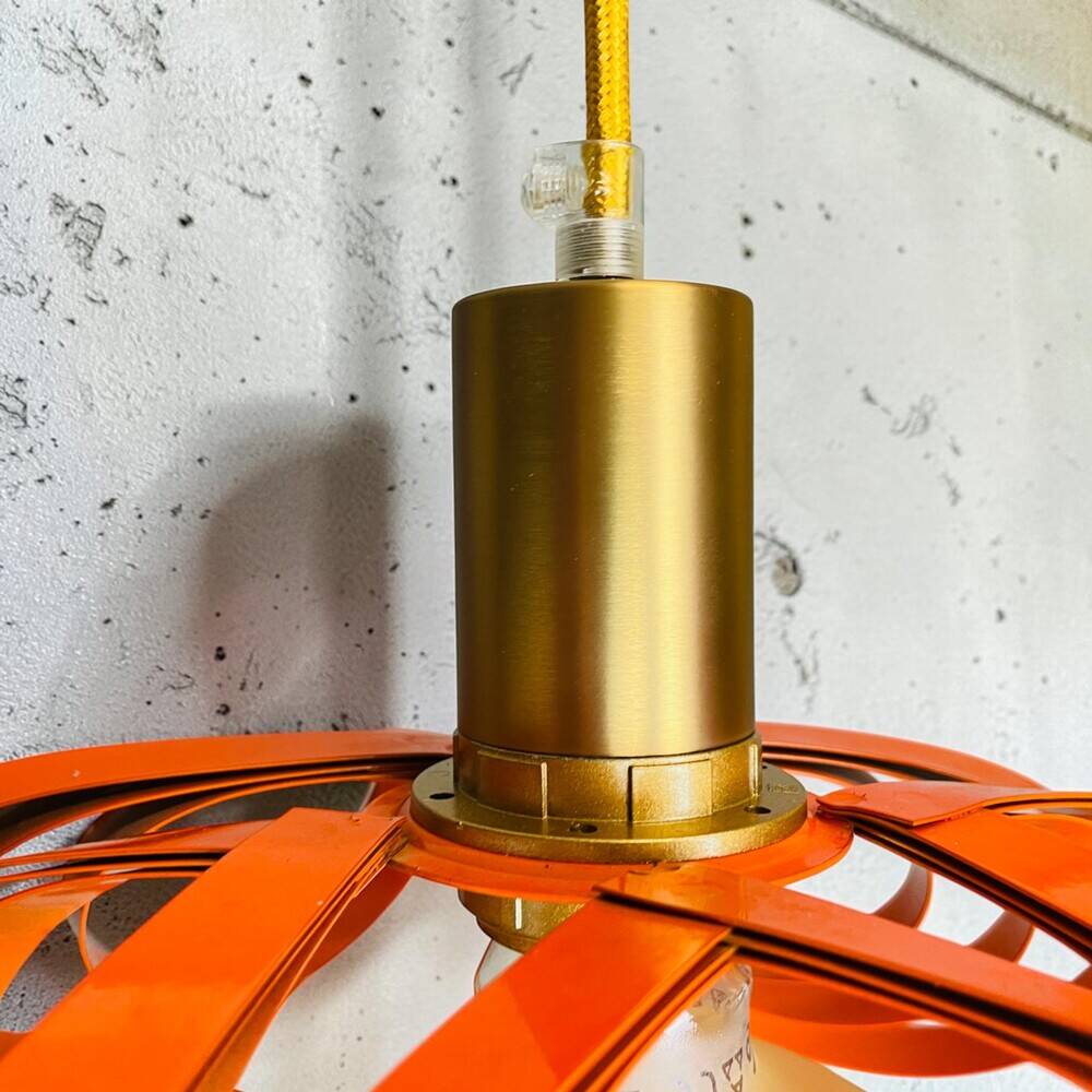 French modern orange metal ribbon lamp
