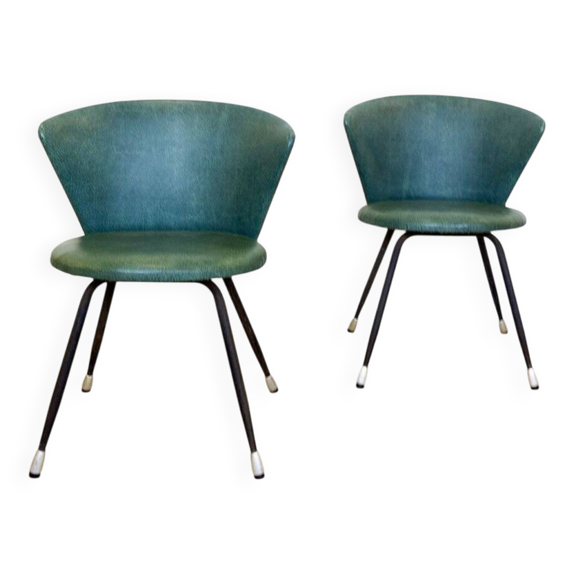 Set of Spanish Iron and Green Skai Club Chairs, 1960s