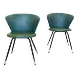 Ensemble de fauteuils club espagnols en fer et skaï vert, années 1960