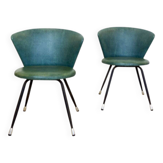 Set of Spanish Iron and Green Skai Club Chairs, 1960s