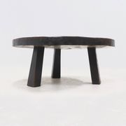 Brutalist Solid Stained Oak Round Tripod Coffee Table 1970s