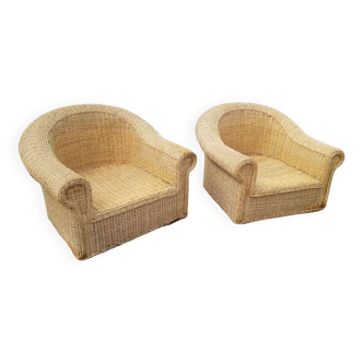 Pair of wicker armchairs