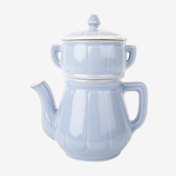 Teapot with filter and lid vintage sky blue ceramic