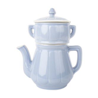 Teapot with filter and lid vintage sky blue ceramic