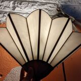 Pair of mother-of-pearl and brass fan wall lamps