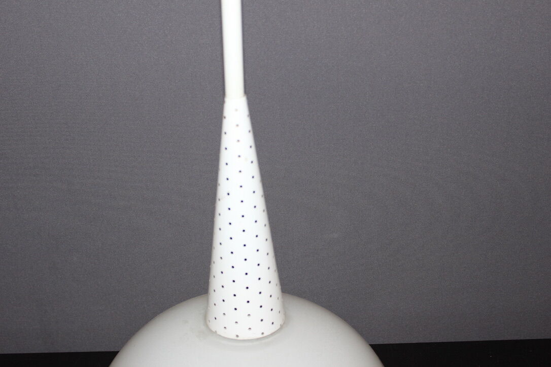 Sheet metal chandelier perforated by holophane circa 1950