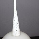 Sheet metal chandelier perforated by holophane circa 1950