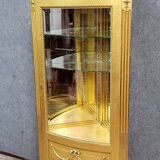 Louis XVI style corner bookcase display case in gilded wood circa 1880-1900
