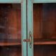 Old art deco showcase in original turquoise-white patina burmese teak