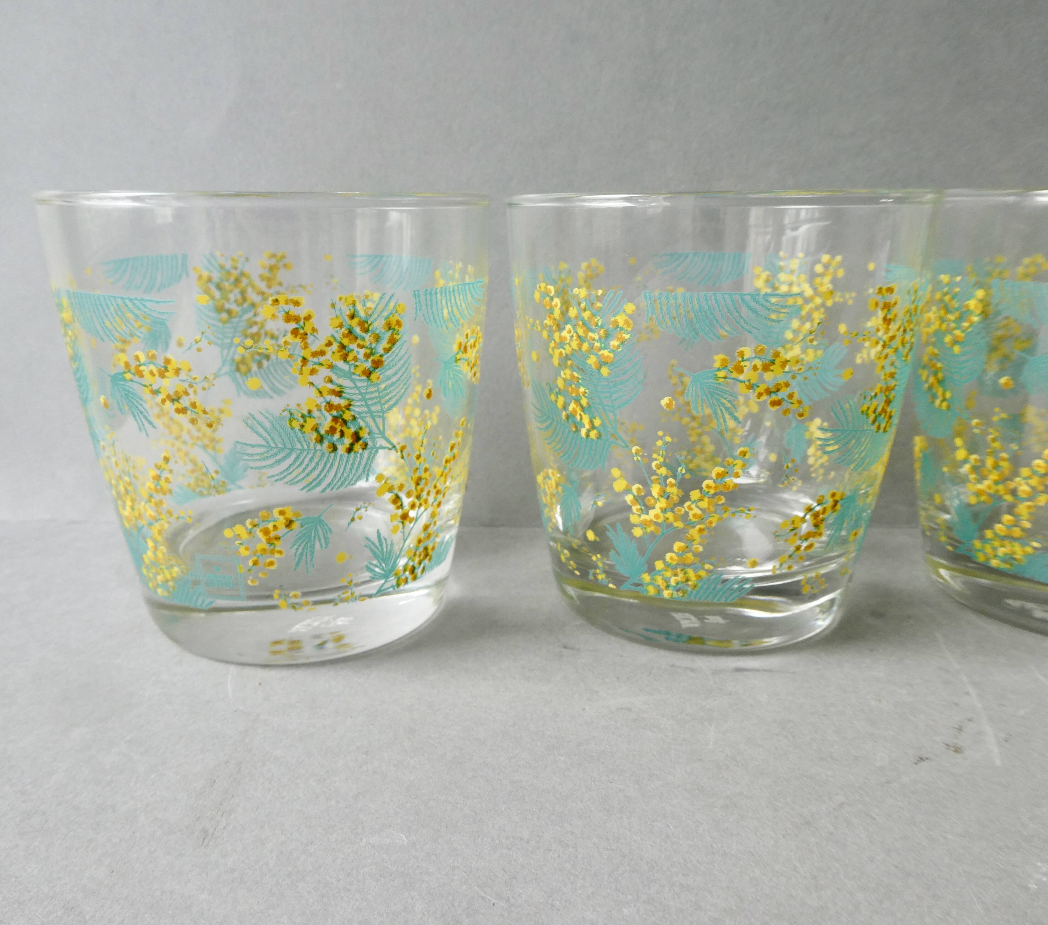 4 Geneviève Lethu glasses, mimosa decor