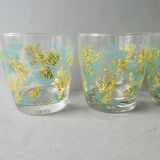 4 verres Geneviève Lethu, décor mimosa