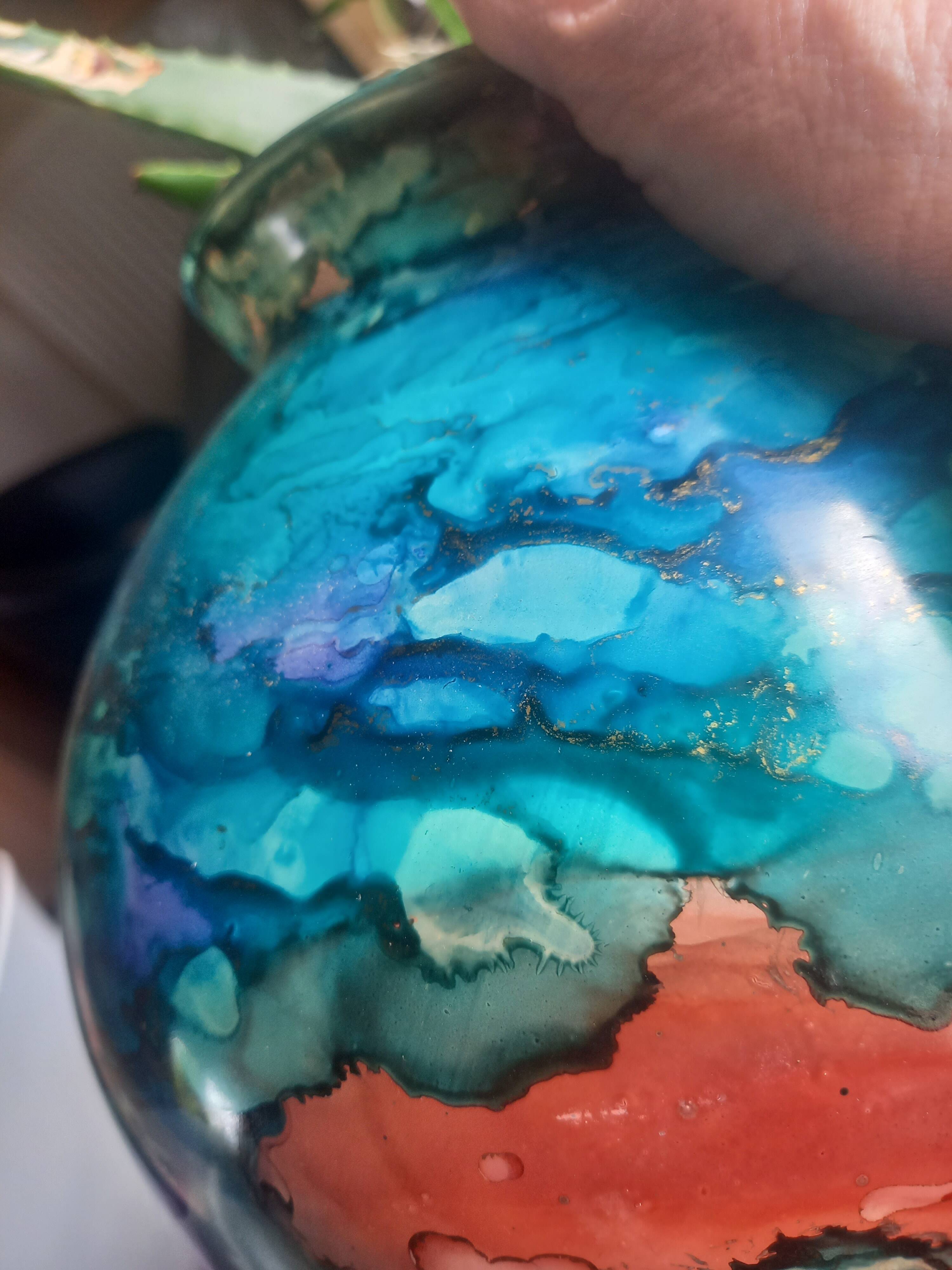 Large lacquered glass ball vase signed Jean-Noël Bouillet