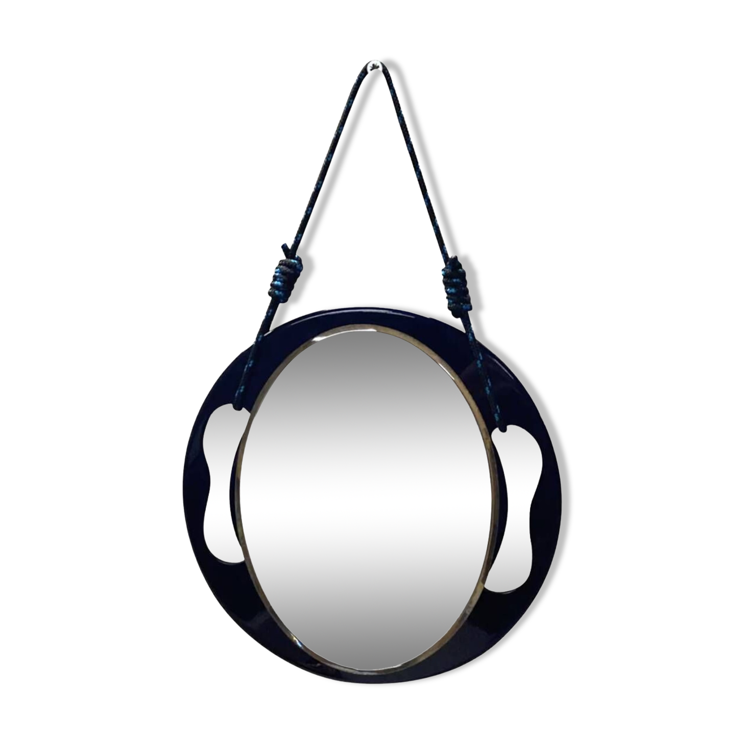 Small round wall mirror in dark blue bakelite 1960
