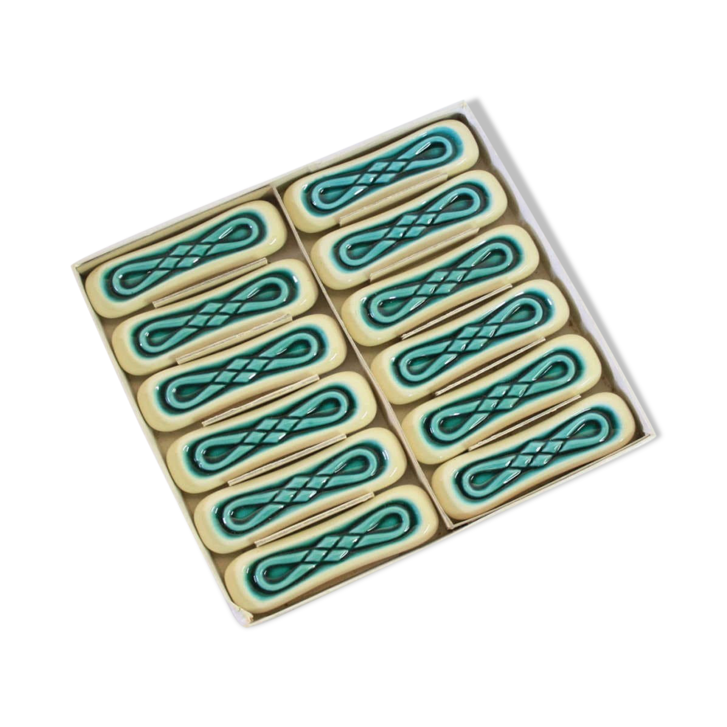 Set of twelve turquoise ceramic knife holders