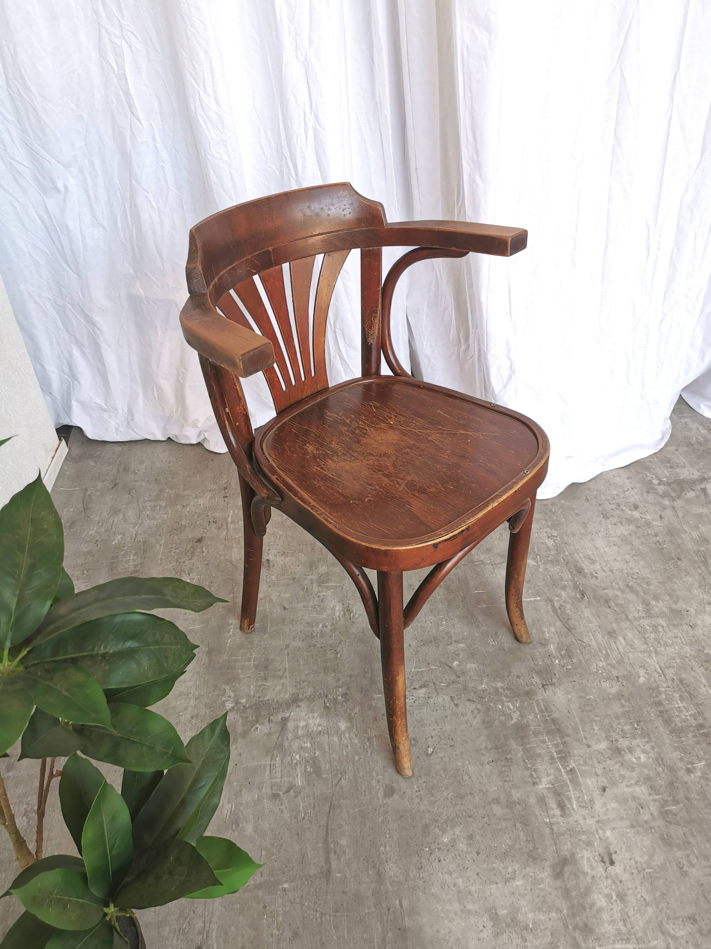Chaise de salle à manger vintage en bois courbé : fauteuil style Thonet du milieu du siècle
