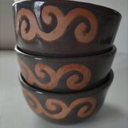 Set of 3 signed glazed stoneware bowls