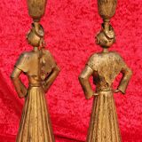 Pair of gilded beaten iron sculpture lamps attributed to Gilbert Poillerat