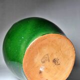 Large vintage oil jar from the 50s-60s, green terracotta, Portugal