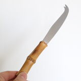Service of 6 cheese knives, stainless blade and real rattan handle, vintage