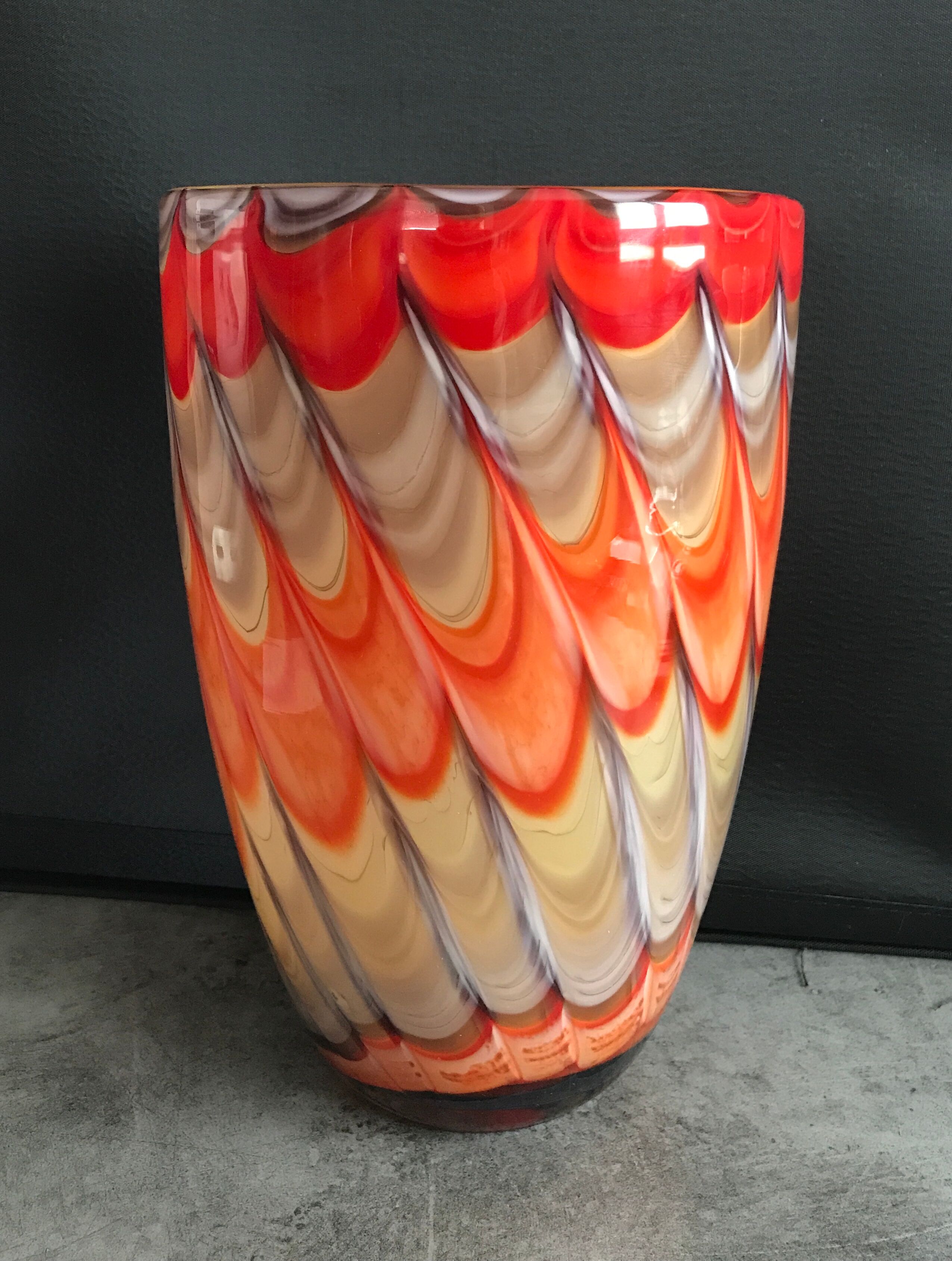 Vase in art verrerie blown glass polychrome mouth 24.5 cm