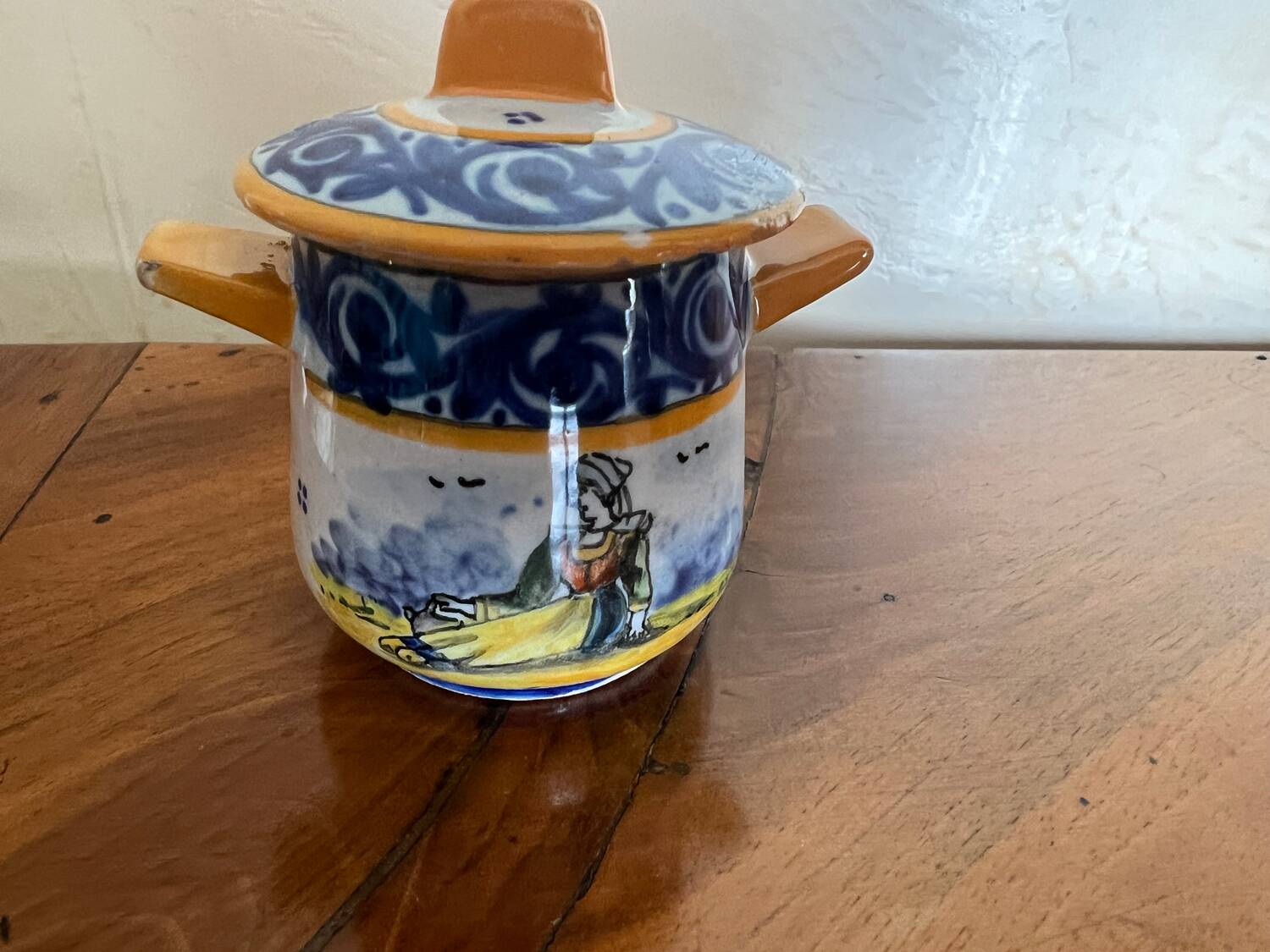 Set of tray and six cream pots HB Quimper